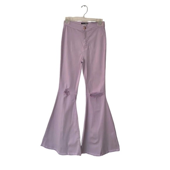 Fashion Nova Denim - Fashion Nova Flare Pink Lilac Distressed Mid Rise Jeans Stretch Pants Size 7